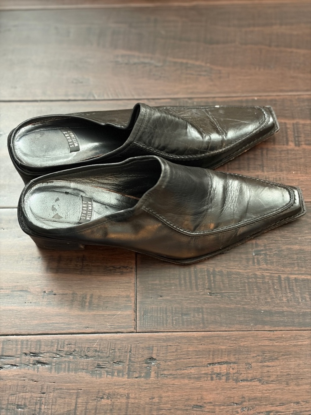 Stuart‎ Weitzman Mens Vintage Black Leather Pointed Slip On Mules A217759 - Picture 11 of 14